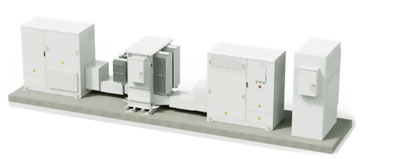 A step-up skid station for BESS with central PCS, open to elements, no enclosure