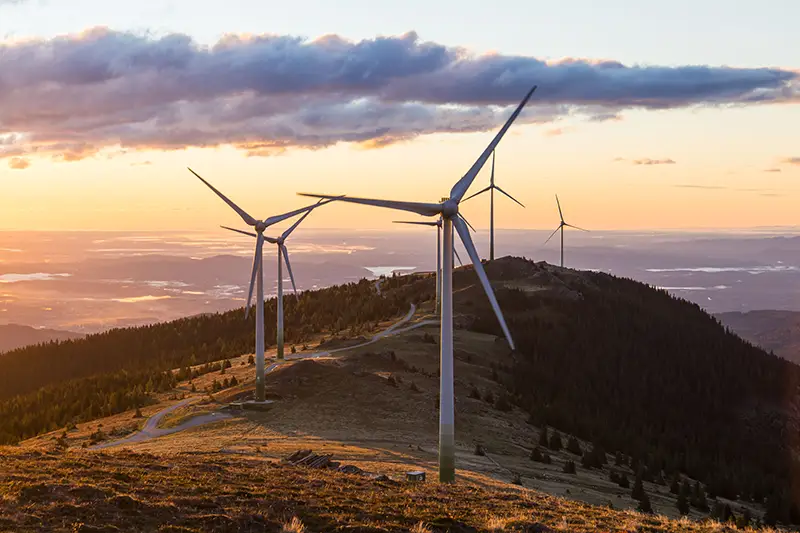 Dusk wind power hills