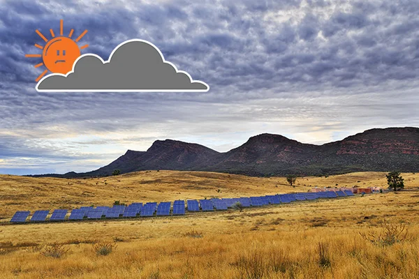 Australian solar farm with cloud and sun cartoon