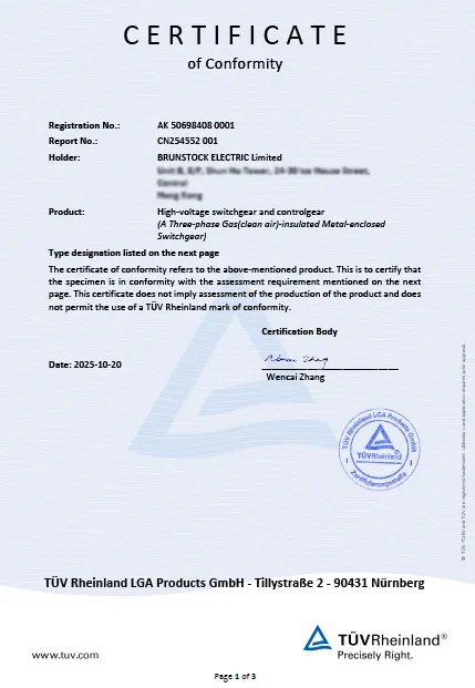 A test report for a clean-air GIS made by Brunstock