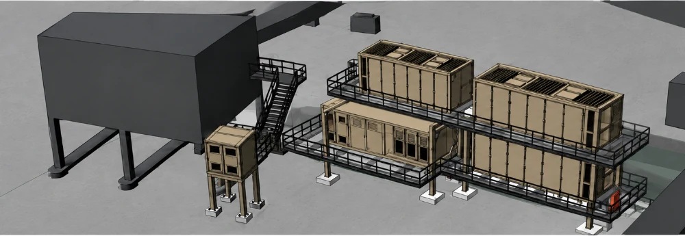 Visualisation of the BESS and step-up station proposed for gravel plant, Switzerland